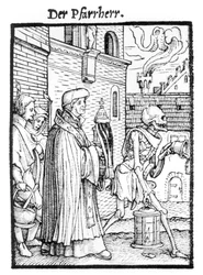 Smrt a farář, z „Tance smrti“, vyryl Hans Lutzelburger, kolem roku 1538
