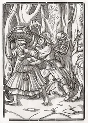 Smrt přichází pro lupiče, z „Der Todten Tanz“, vydaného v Basileji, 1843