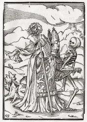 Smrt přichází k biskupovi, vyryl Georg Scharffenberg, z „Der Todten Tanz“, vydaného v Basileji, 1843