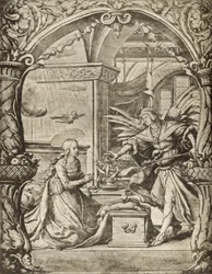 Zvěstování, z „Katalogu sbírky rytin, leptů a dřevořezů“, od Richarda Fishera, vydané 1879 (litho)