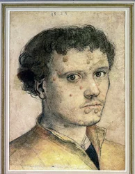 Hlava mladého muže, 1523 (křídy, inkoust a mytí na papíře)