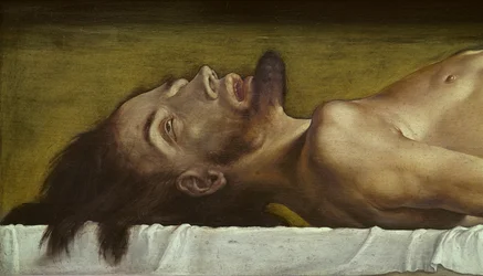Tělo mrtvého Krista, detail hlavy, 1521 tempera na lipovém dřevě