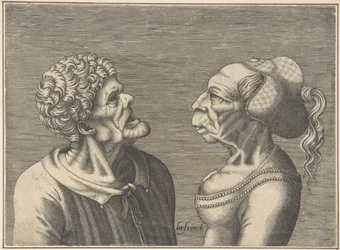 Dvě groteskní hlavy, 1538-73.