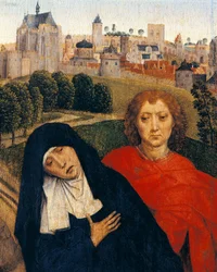 Panna Maria Bolestná, detail z Ukřižování od Hanse Memlinga (cca 1430-1494)