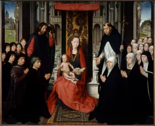 Panna a dítě mezi svatým Jakubem a svatou Dominikou představující dárce nebo panna Jacquese Floreinse. Obraz Hanse Memlinga (1435-1494) (ec.flam.) 15. století Sun. 1,3x1,6m