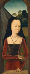 Mladá žena s růžovou, ca. 1485-90.