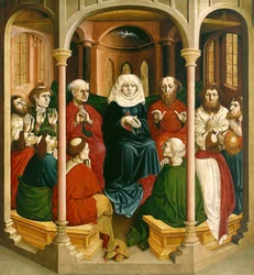 Sestup Ducha svatého Letnice. Křídla Wurzachského oltáře, 1437