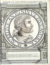 Heliogabalus, ilustrace z nejautentičtějších obrazů starověkých římských císařů Východu a Západu, dřevoryt Rudolpha Wyssenbacha, tisk Andreas Gesner, Curych,