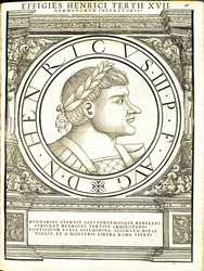 Jindřich III., ilustrace z „Římští císaři celého Východu a Západu“, dřevoryt od Rudolpha Wyssenbacha, tisk Andreas Gesner, Curych
