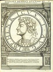 Jindřich I. Auceps, ilustrace z „Římští císaři celého Východu a Západu“, dřevoryt Rudolpha Wyssenbacha, tisk Andreas Gesner, Z