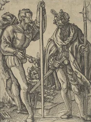 Dva vojáci s Lancem a Halapartnou konverzují, ca. 1515.