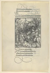 Unfalo Způsobující, že Theuerdanck padl během lovu do pasti, z Theuerdanck, 1517.