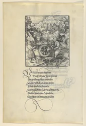 Unfalo Ohrožující Theuerdanck při střelbě z děla, z Theuerdanck, 1517.