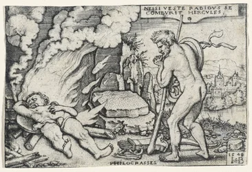 Smrt Herkula, 1548 (rytina na položený papír připevněný na lepenku)