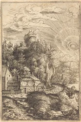 Krajina s hradem a zářícím sluncem, 1553.