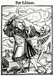 Smrt a šlechtic, z Tanec smrti, vyryl Hans Lutzelburger, kolem roku 1538