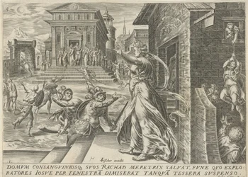 Rahab nechá špiony uniknout oknem The History of Joshua (název série)