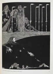 "Viděl jsem je, jak vytvářeli slabiky mého jména." Ilustrace k příběhu "jáma a kyvadlo".