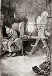 Ilustrace pro Vánoční koledu z vánočních knih od Charlese Dickense