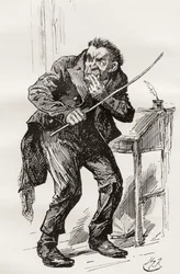 Pane Squeersi. Ilustrace Harryho Furnisse k románu Charlese Dickense Nicholas Nickleby z The Testimonial Edition, vydaném v roce 1910.