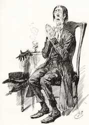 Stiggins. Ilustrace Harryho Furnisse k románu Charlese Dickense The Pickwick Papers z The Testimonial Edition, vydaného v roce 1910.