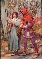 Hladgrun, Olrun a Alvit z knihy "Wayland the Smith" v "Severských legendách" od Raphaela Tucka (barevná litografie)