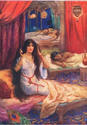 Pabhavati se probudila. Z knihy "Princ s tvrdým srdcem", ilustrace z knihy "Dětské příběhy z indických legend", asi 30. léta 20. století (barevná litografie).