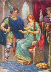 Skyrnir a Gerda, z ilustrace "Frey a Gerda" v knize "Dětské příběhy ze severských legend" vydané Raphaelem Tuckem