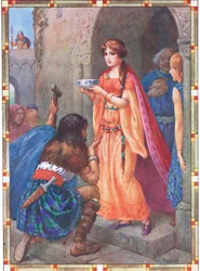 "The lady of Lock Awe" (z knihy The Token) (barevná litografie)