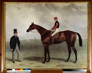 Gladiátorský dostihový kůň v roce 1865 Obraz Harryho Halla (asi 1813-1882). 1865. Pařížská společnost povzbuzení