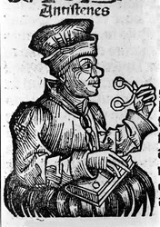Řecký filozof Antisthene (444-365 př.nl). Xylografie „kronik Norimberku“ od Hartmanna Schedela