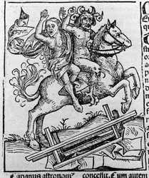 Král, čarodějnice a ropucha z Berkeley od Williama z Malmesbury „“ Znázornění čarodějnice z Berkeley exhumované z rakve démony“““ Rytina od Hartmanna Schedela „“ Liber chronicarum““ Norimberk 1493