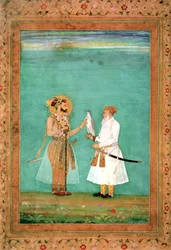 Císař Shah Jahan a starší dvořan se sokolem, kolem roku 1650
