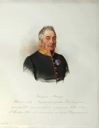 Portrét generála Nikolaje Alexandroviče Sablukova 1776-1848 Z alba císařské koňské gardy, 1846-1849