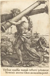Herkules nesoucí dva sloupy Gazy, 1550.