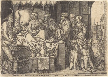 Bohatý muž na smrtelné posteli, 1554.