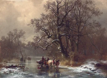 Dřevorubci na zamrzlé vodní cestě, 1873