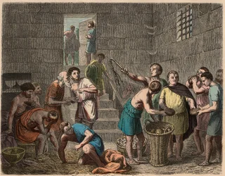 Starověký Řím: distribuce jídla otrokům večer, 1866