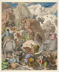 Hannibal Crossing the Alps, hospoda. 1866 (ručně kolorovaná rytina)