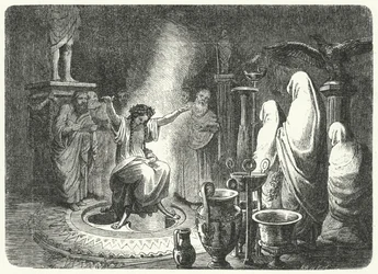 Pythia, Velekněžka Apollónova chrámu v Delfách (rytina)