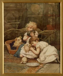 H.Allingham, The new pets / Aquarell