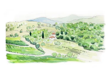 Toskánský kopec, 2014 (tužka a akvarel)