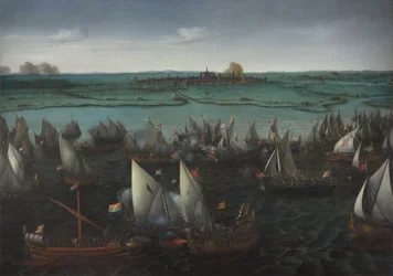Bitva mezi holandskými a španělskými loděmi na Haarlemmermeer, kolem roku 1629 (olej na plátně)