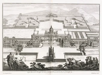 Hrad Howard v Yorkshire, z „Vitruvius Britannicus“ nebo „Britský architekt, obsahující plány, pohledy a řezy běžných budov, veřejných i soukromých, ve Velké Británii“ od Colina Campbella