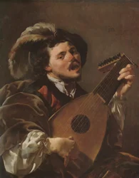 Nizozemsky: Zingende lute spelen man Muž hrající na loutnu