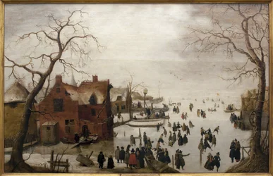 Zimní scéna – Malba Hendricka Avercampa (1585-1634), olej na dřevě, cca 1620 (Zimní scéna, Hendrick Avercamp, olej na panelu, cca 1620) – Musee d