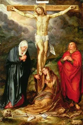 Kristus na kříži, s Marií, svatým Janem a Magdalenou, kolem 1600 (olej na mědi)