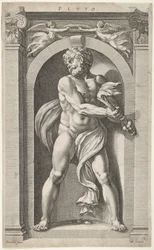 Pluto, na verso skicách postavy, čtyř hlav a sloupu, 1592.