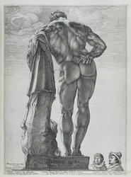 Pohled zezadu na Farnese Hercules (mědirytina)