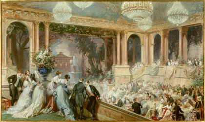 Večeře dává Tuileries Napoleon III. Recepce za Druhého císařství. Akvarel od barona Henriho Barona (1816-1885). 19. století. Compiegne, Musee National Du Chateau